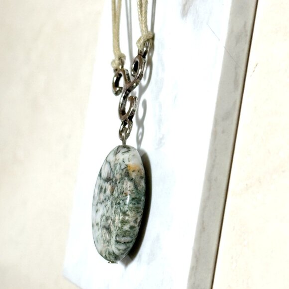 2/$20, Natural Green Tree Agate Necklace, Genuine Gemstone Cord Necklace - Picture 6 of 12